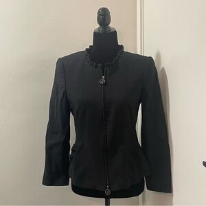 GIORGIO ARMANI Borgo 21 Ruffle Neck Zip Up Jacket Blazer in Black